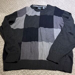 Oscar de la Renta Black and Gray Patchwork Sweater
